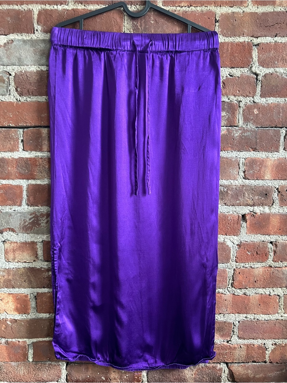 SELECTED Femme Purple Satin Midi Skirt Side Slit Drawstring Waist Size S